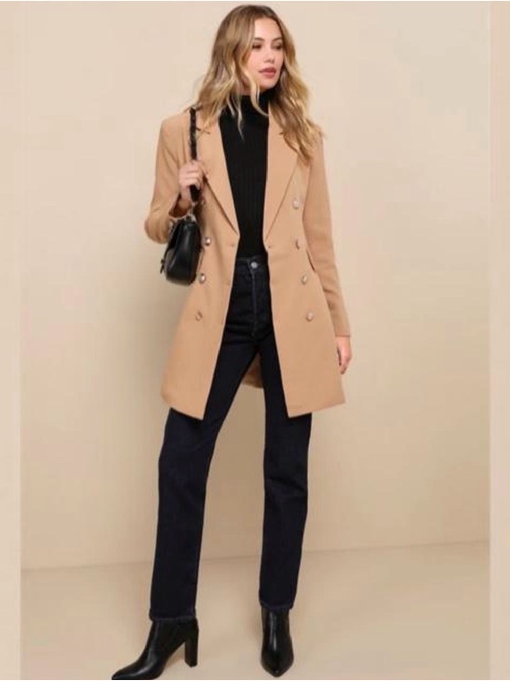 Lulu's Camel Double-Breasted Tailored Blazer - Picture 4 of 9